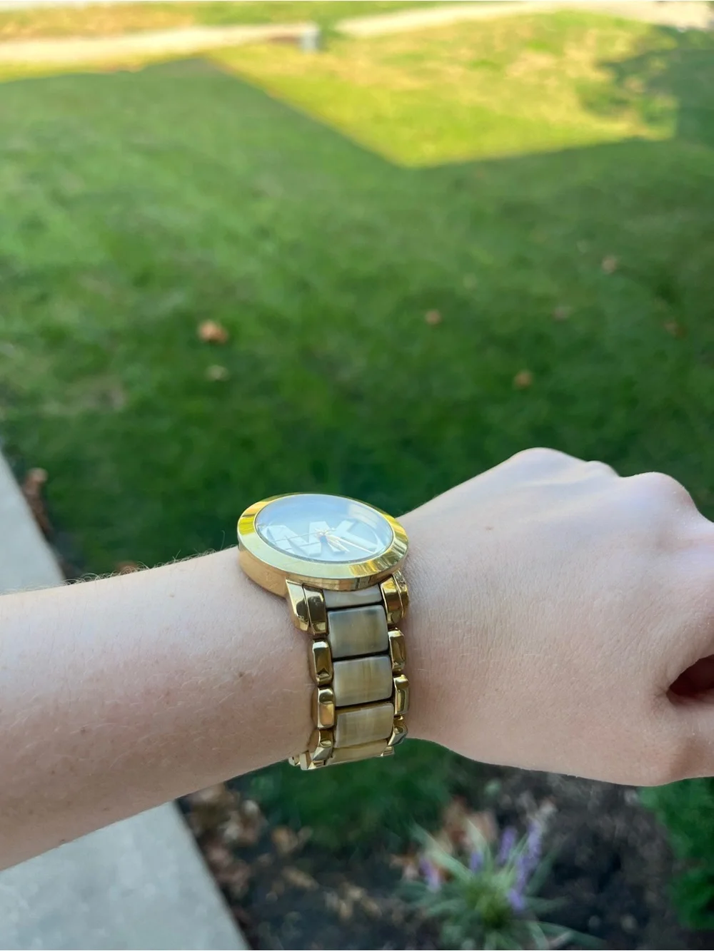 Michael Kors Gold-Tone Women’s MK Logo Bracelet Watch